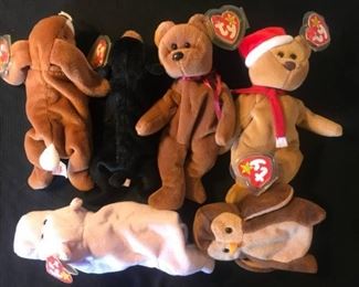 RARE TY Beanie Babies "Ears, Blackie, Teddy, 1997 Teddy, Happy and Hoot"