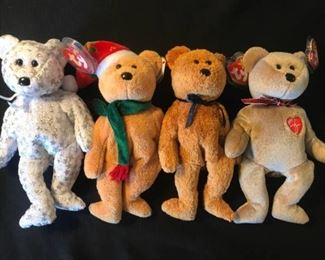 TY Beanie Babies "The Beginning, 2003 Holiday Teddy, Fuzz and 1999 Signature Bear