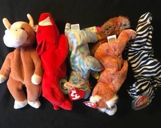 RARE TY Beanie Babies "Bessie, Snort, Goat, Rusty and Ziggy"