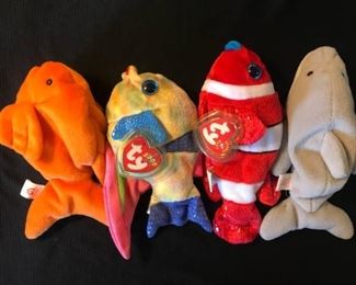 RARE TY Beanie Babies "Goldie, Jester, Aruba and Flash"