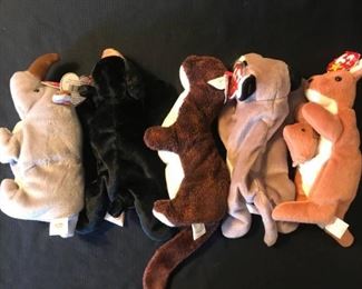 TY Beanie Babies "Spike, Blackie, Runner, Crayon and Pouch"