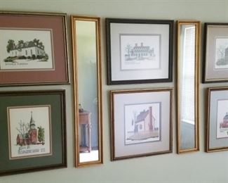 Framed Needlpoint and Mirrors