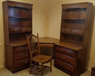 Oak Desk and Bookshelf Cabinets