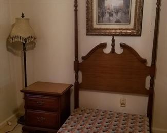 Vtg 4 Poster Bed, Side Chest
