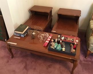 Set of mid century modern end tables and matching coffee table