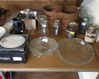 Dishes - new in box; glassware, baskets, hard, cups