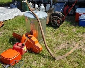 Antique sickle and lawn equipment