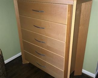 LAURIER 5 DRAWER MODERN BLONDE WOOD CHEST41" LENGTH X 18" DEPTH X 48 HEIGHT 