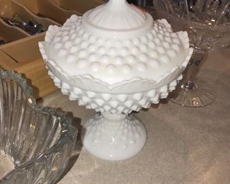 VINTAGE FENTON HOBNAIL WHITE MILK GLASS CANDY JAR 