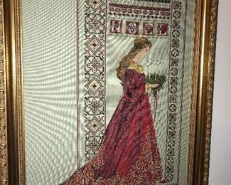 VINTAGE FRAMED NEEDELPOINT EMBROIDERY 
