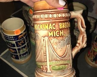 VINTAGE MACKINAC ISLAND BRIDGE GRAND HOTEL LARGE BEER STEIN MUG