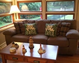 Ultra Suede Couch
Wood Coffe Table