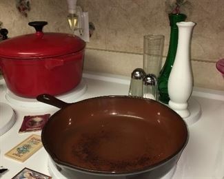 Cast iron skillet and soup pit