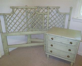 Pair of Faux Bamboo Twin Headboards, Faux Bamboo 3-Drawer Nightstand