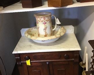 Victorian marble top washstand, etc.