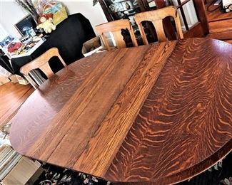 Antique Tiger Wood Dining Table - Sm. Round expands to seat 6