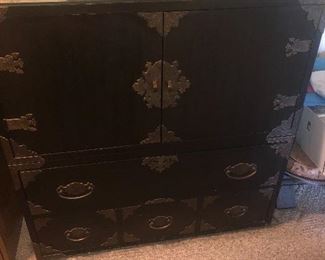 Imported black lacquer Asian cabinet $300