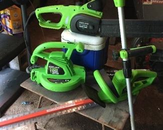 string trimmer, hedge trimmer, blower/vac/mulch, chain saw. all are corded/electric
