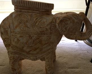 Ceramic elephant/garden stool along with other items in the elephant collection.