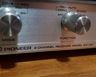 Harmon/kardon, model 8 stereo/quad eight track deck.   Wallensak 3M company tape player,   4 channel receiver (Pioneer) model QX-7747, Turntable (United Audio)