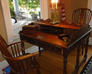 Antique Desk,  Double sided, Windsor Chairs , unique and amazing finds 