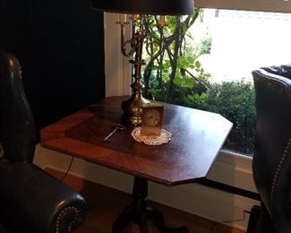 Flip Top Table, Brass Lamps, Matching Set 