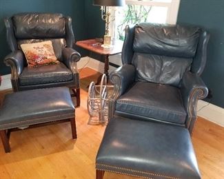 Hancock and Moore Leather Chairs w/ Ottomans 