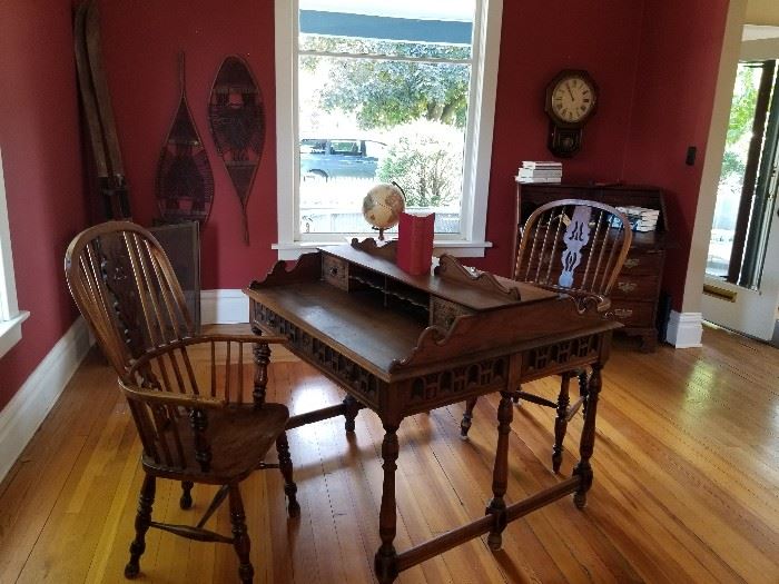 Antique Desk,  Double sided, Windsor Chairs , unique and amazing finds 