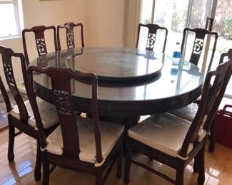 Beautiful Lacquer Round Dining table w/ 8 chairs
