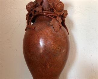 Soap stone carving, beautiful floral detail- 14" tall