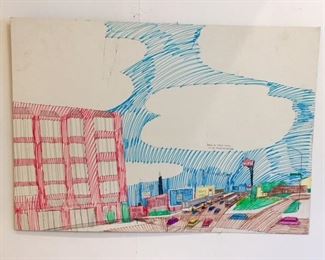 Chicago Skyline Artwork by Wesley Willis Signed