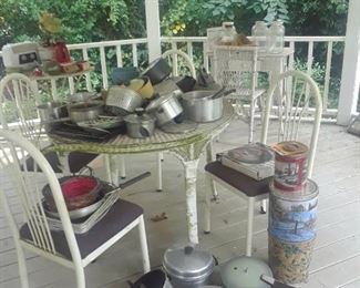 Kitchen and porch furniture and pots and pans