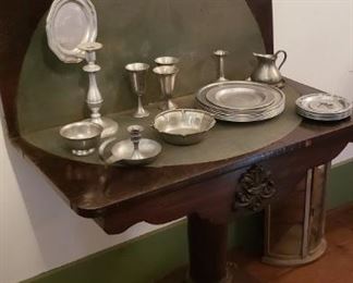 Game table with folding top and pewter collection
