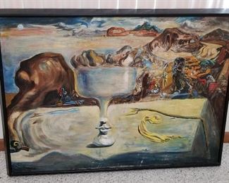 1963 Oil Painting by Detroit Artist Herman Golo - Copy of the 1930s Painting "Apparition of Face and Fruit on a Beach" by Salvator Dali