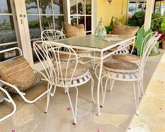 Pinwheel Dining Chairs by Francois Carre (circa 1930's) and Woodard Glass Top Table 