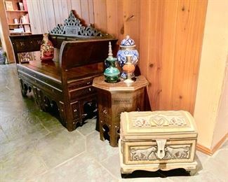 Inlaid Bench, Side table, Bone Covered Trunk...All from Far Away Places