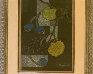 Toru Mabuchi (1920-1994), "Yuzu Fruit", wood block print, 11x17.