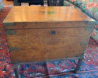 Antique Campaign Trunk on Stand