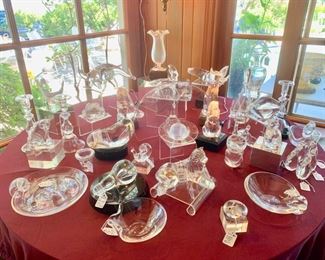 Steuben Hand Crafted American Crystal...Early pieces Decorative and Serving Pieces Plus Vintage Menagerie of 23 Pieces