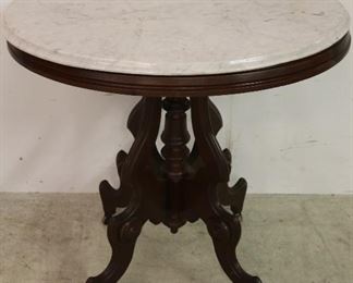 Victorian walnut oval marble top lamp table