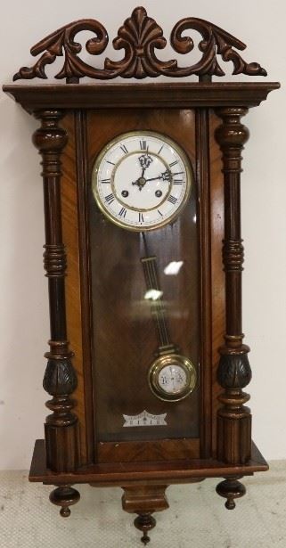 Victorian walnut carved & decorated wall clock