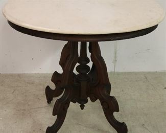 Victorian walnut oval marble top parlor table