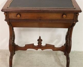 Victorian leather insert walnut sewing table