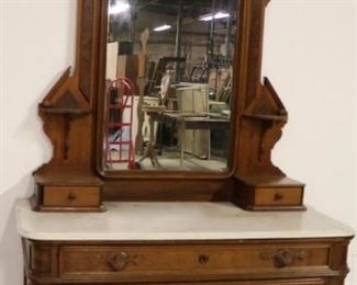 Victorian carved marble top chest w/mirror