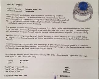 Platinum Tanzanite & Diamond Ring APP $20,300