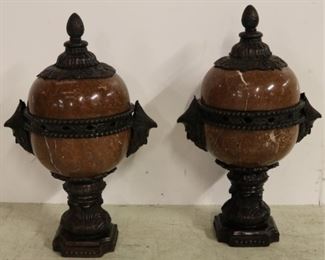 Monumental pair bronze & marble urns