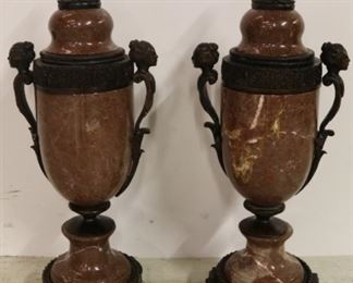 Neoclassical pair marble & bronze urns