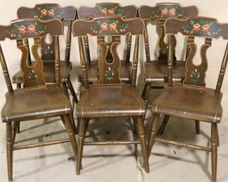 Set of primitive painted plank chairs