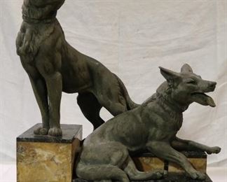 Bronze & marble wolves statue