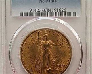 1908 MS63 $20 Gold Coin